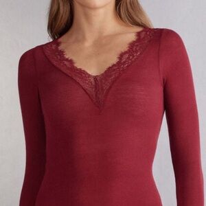 Intimissimi Burgundy Lace V-Neck Chemise